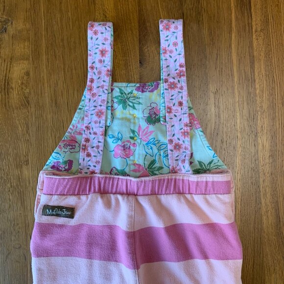 MATILDA JANE Striped Overalls Girls 12-18 Mos Pink Stripes Floral Ruffles Romper - Picture 11 of 11